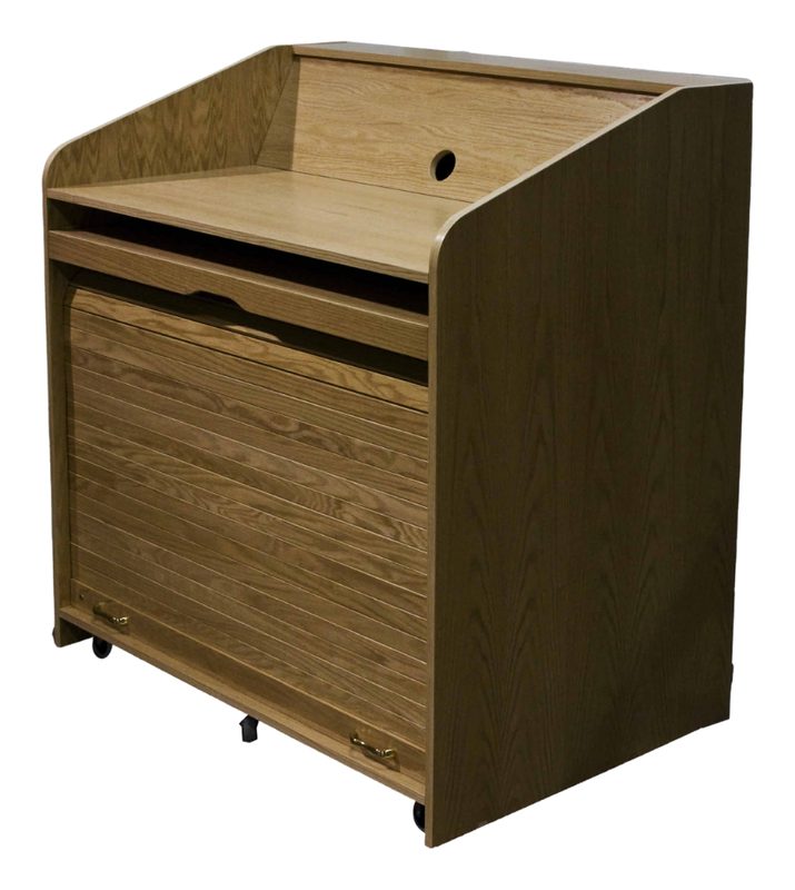 USAVID44 Custom lectern with USTAMB44 tambour door and keyed locks, shown closed on the front