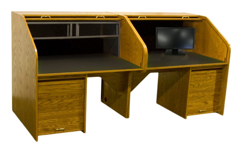 G-Custom mirrored pair of High Rise Standard Rolltops for audio and video mixing, with center pass-by