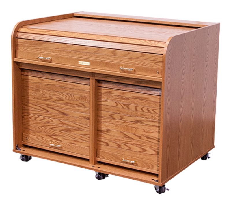 O-Custom Standard Rolltop with the kneewell used as a second rolltop-secured storage compartment