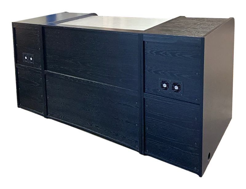 Ascension 25070 workstation, rear view showing cable exits and rack bays