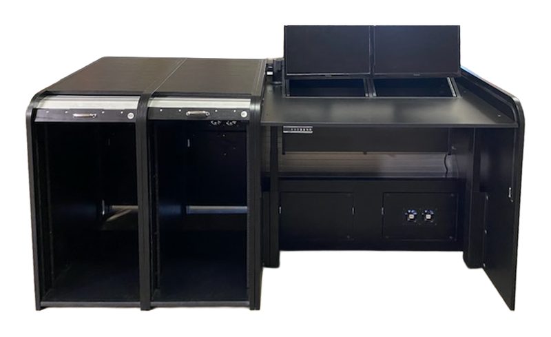 Ascension 25070 workstation front view open, with racks and rear panel visible