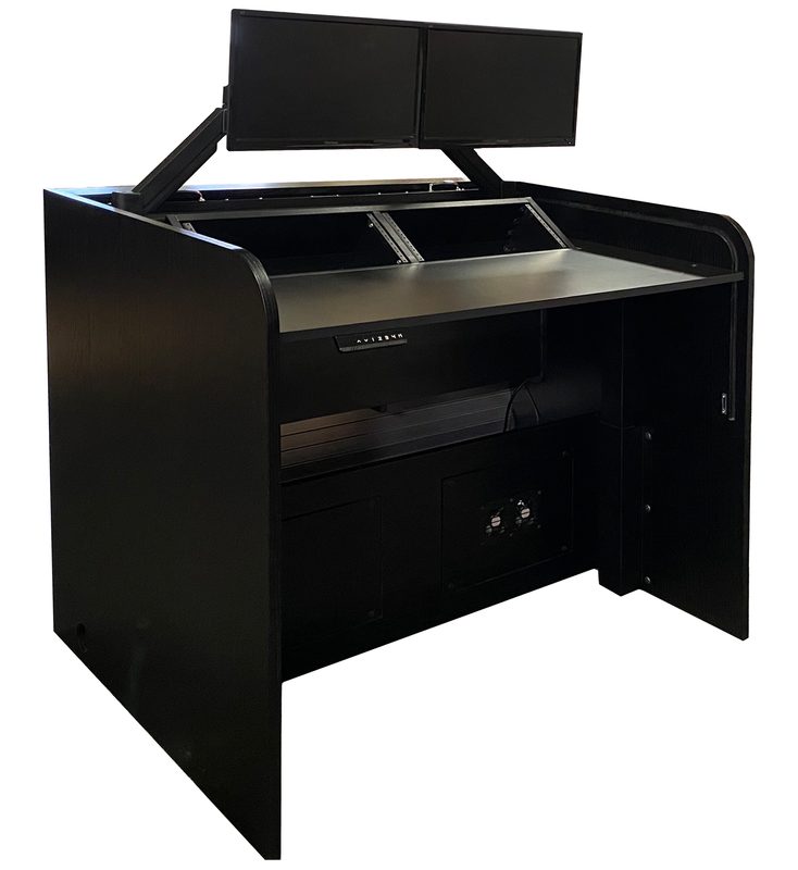 Ascension 25070-Turret-2x4 workstation, front view closed with anodized tambour