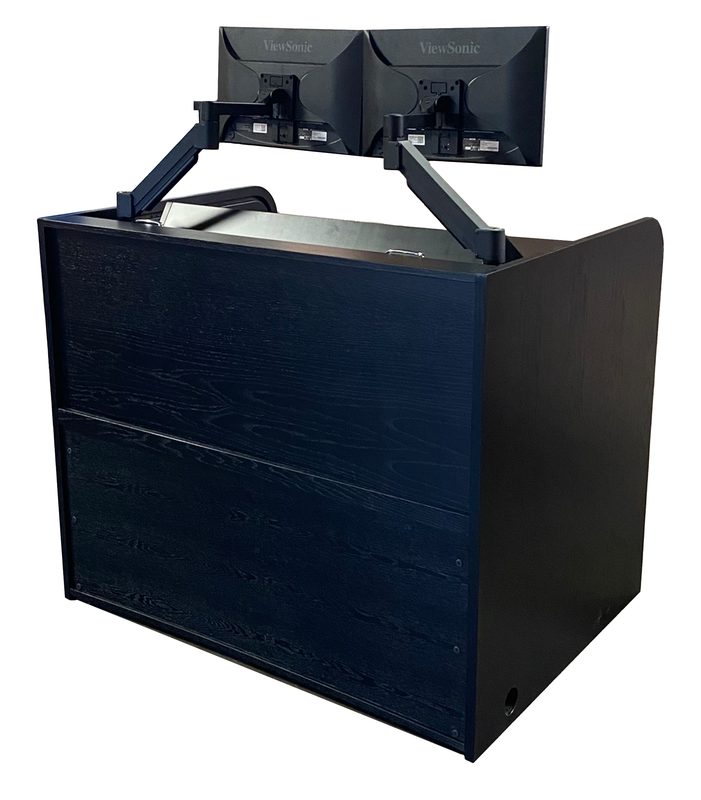 Ascension 25070-Turret-2x4 workstation, rear view with cable exits and rack bays