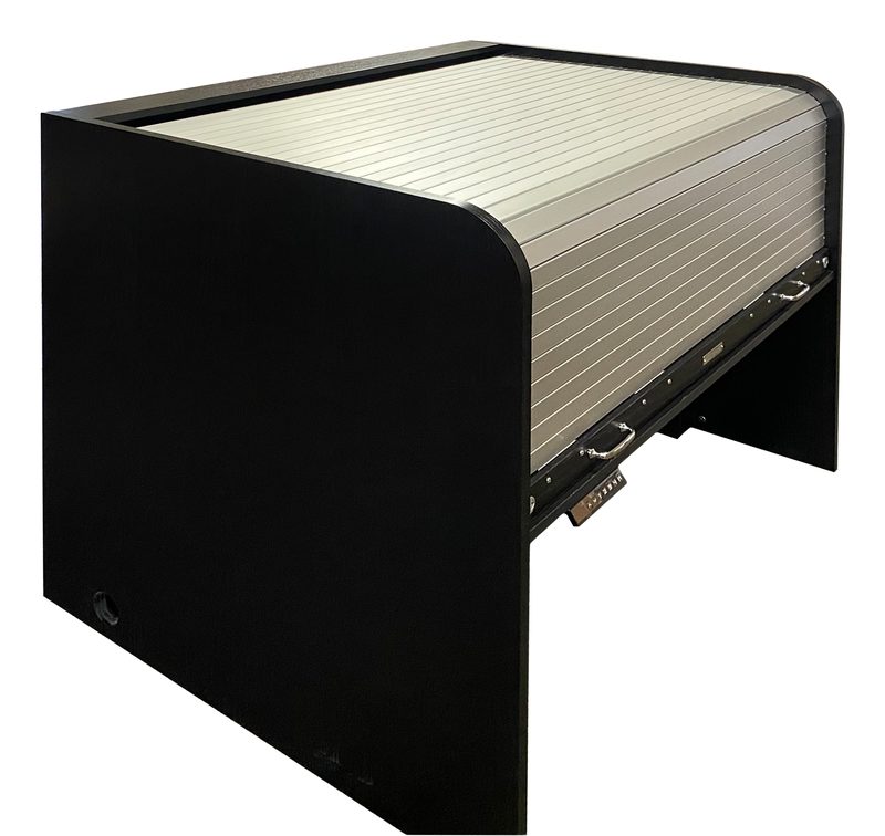 Ascension 25070-Turret-2x4 workstation, angle view closed with rolltop tambour