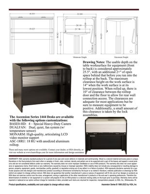Ascension 1444 lift desk spec sheet page two with lift and safety release detail