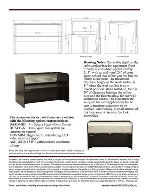 Ascension 1460 lift desk spec sheet page two with lift capacity and safety detail