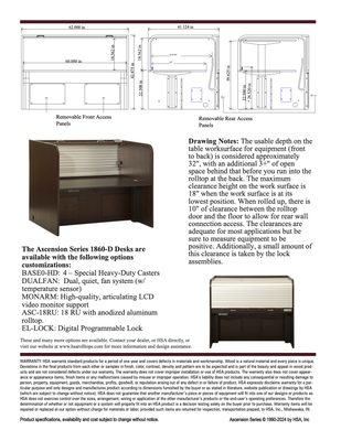 Ascension 1860-D lift desk spec sheet page two with 225 lb lift capacity