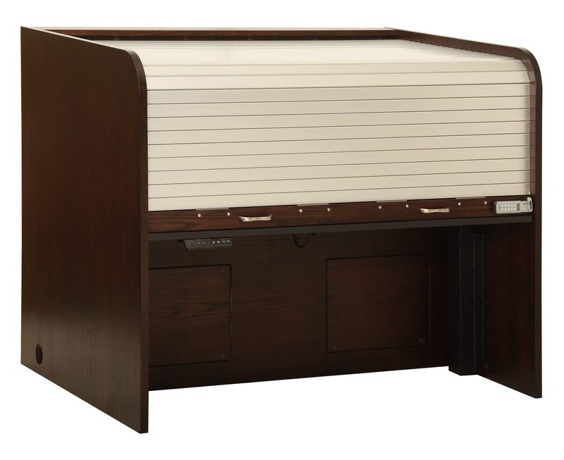 Ascension 1860-D lift desk, angle view closed with thick side walls visible