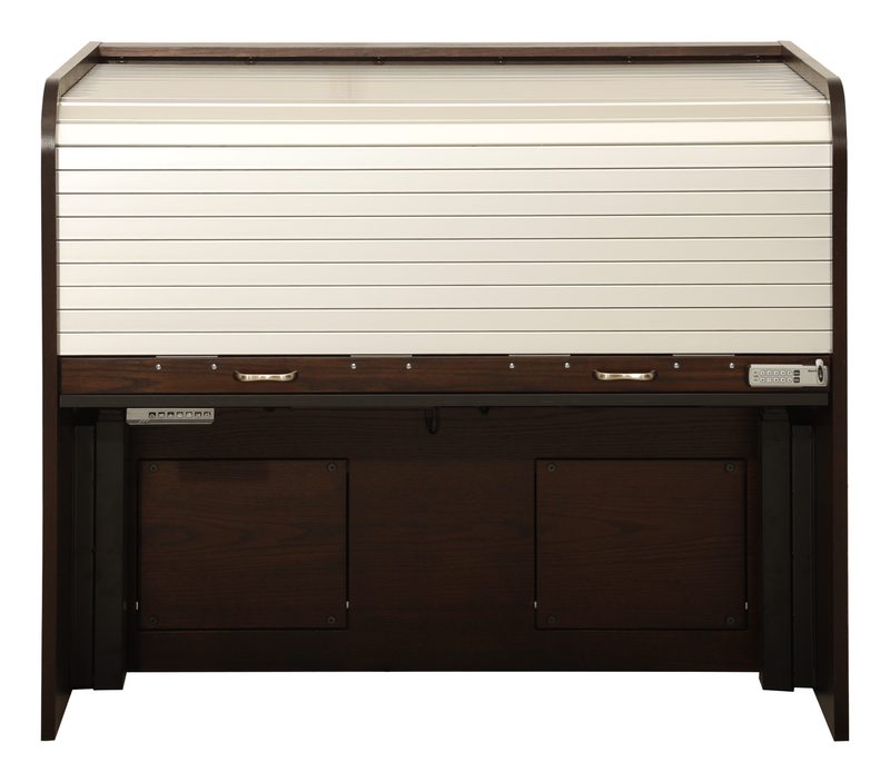 Ascension 1860-D lift desk, straight front view closed with locking tambour