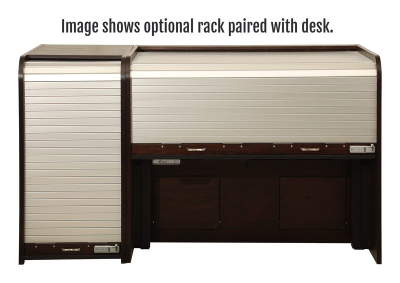 Ascension 1860-D desk and rack combo, straight view with tambours closed
