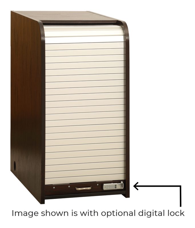 Ascension 20RU-D rack, front view with closed anodized aluminum rolltop tambour