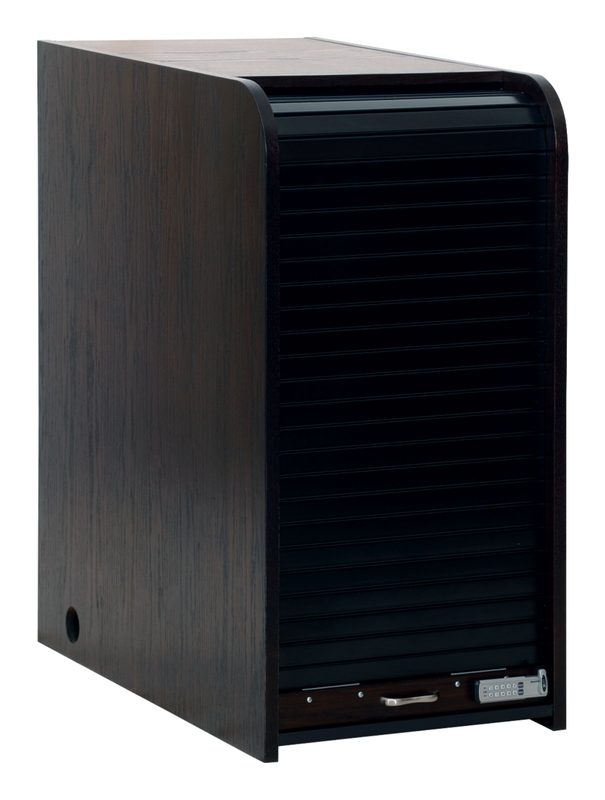Ascension 20RU-D rack, three-quarter angle view with rolltop closed