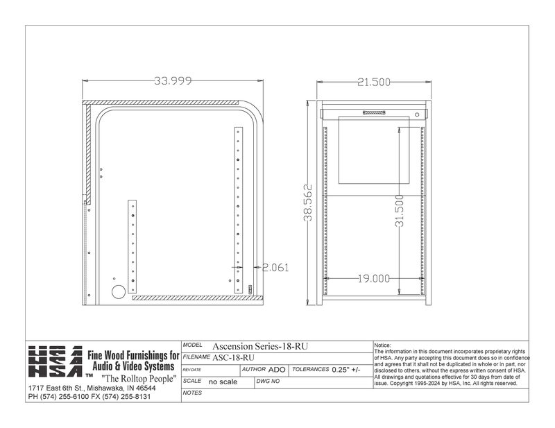 Ascension 18RU rack rear view with removable rear panel and cable exit