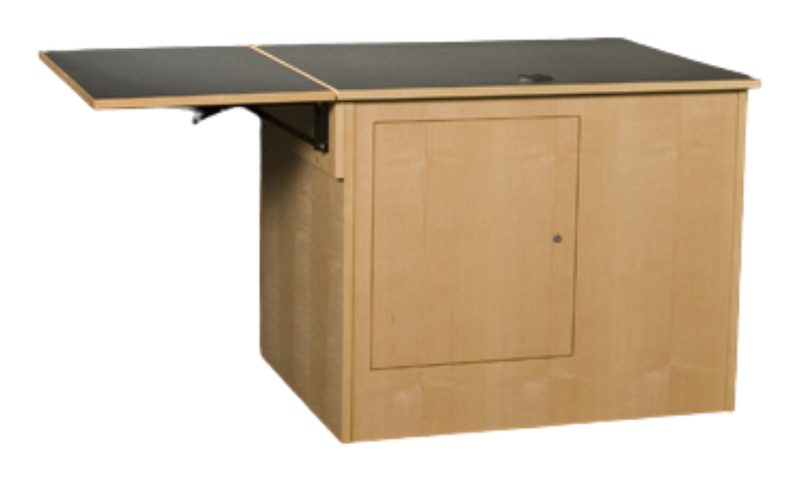 AV presenters cart in Matte Black laminate with a locking rolltop tambour door