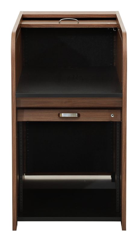 EXTMINI-II Extended Mini Rolltop desk front detail with the rolltop closed