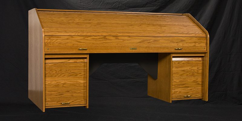 RTQUAD-II The Rolltop Custom Quad desk closed view across its full wall to wall width