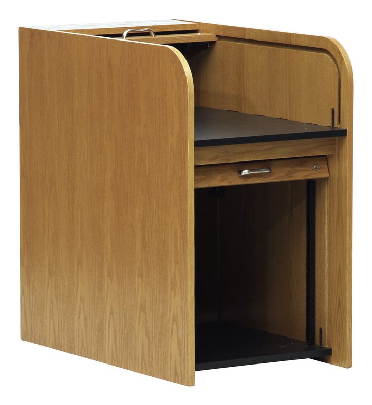 STDMINI-II Standard Mini Rolltop desk holding 19 inch rack mount equipment inside