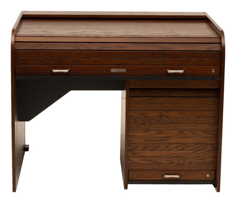 STDRT-II Standard Rolltop desk three-quarter view with the rolltop open
