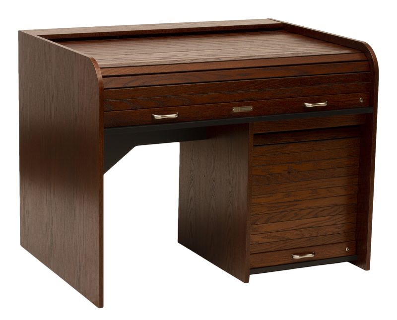 STDRT-II Standard Rolltop desk side view showing the 10 RU undermounted rack