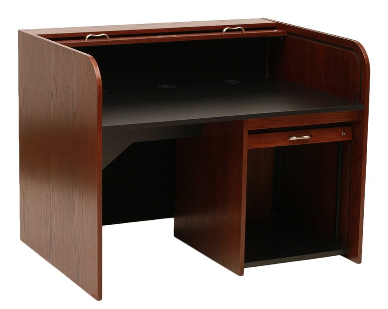 STDRT-II Standard Rolltop desk rear view with the upper and lower tambours locked