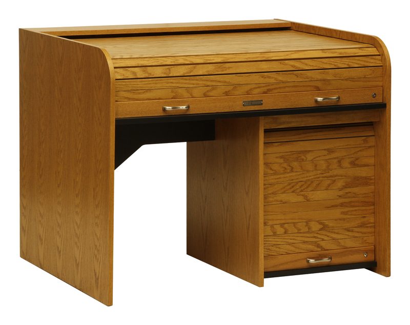 STDRT-II Standard Rolltop desk in Golden Oak finish, three-quarter view