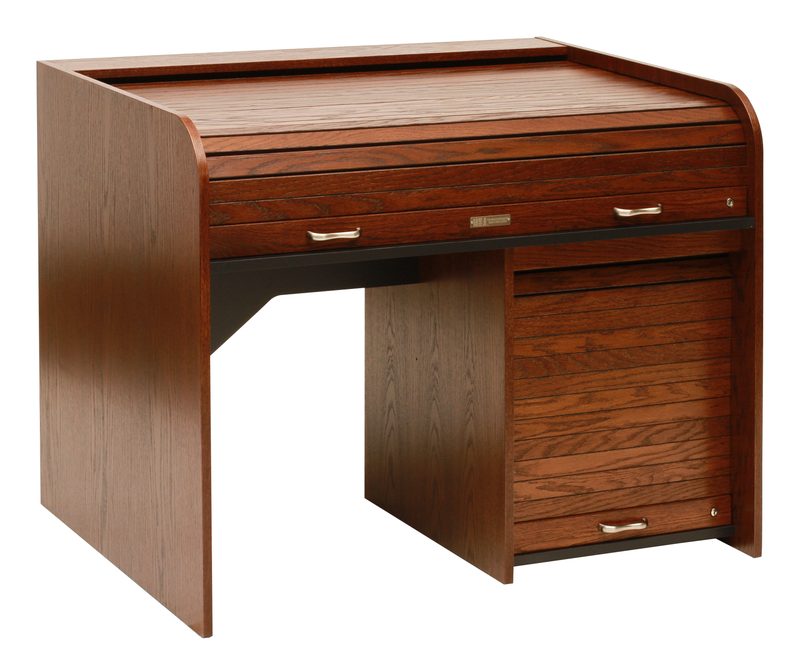 STDRT-II Standard Rolltop desk in Teak finish with the rolltop open