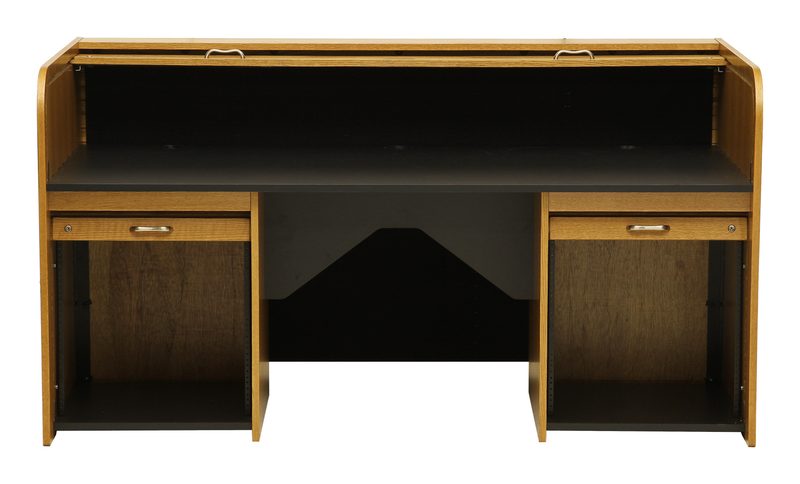 SXEXT-II Super Extended Rolltop desk with the rolltop open and twin racks visible