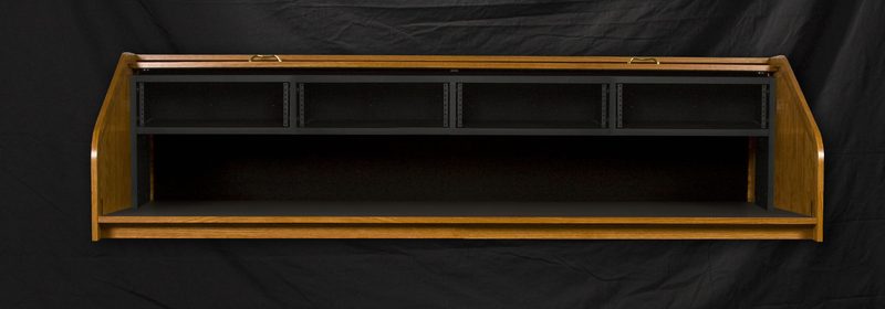 DTQUAD-II Desktop Rolltop Quad desk, tambour open showing four SlideOut three space rack bays