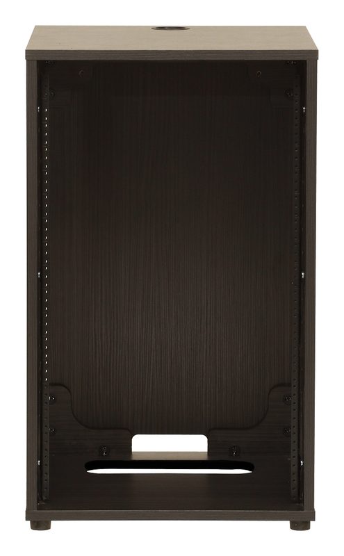 EXR Express Series A/V equipment rack, front view with the rack rails in view