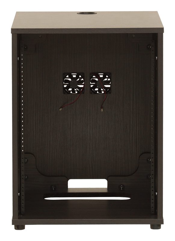 EXR Express Series A/V equipment rack, rear view with the optional dual fan