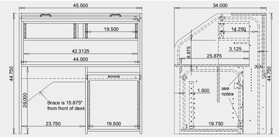 HRSTD-II spec sheet drawing with external dimensions and upper rack bay layout