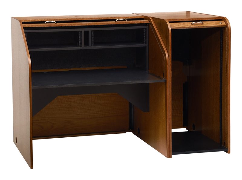 INSHRS-II Inspire Highrise Standard console, angled view with the tambour open