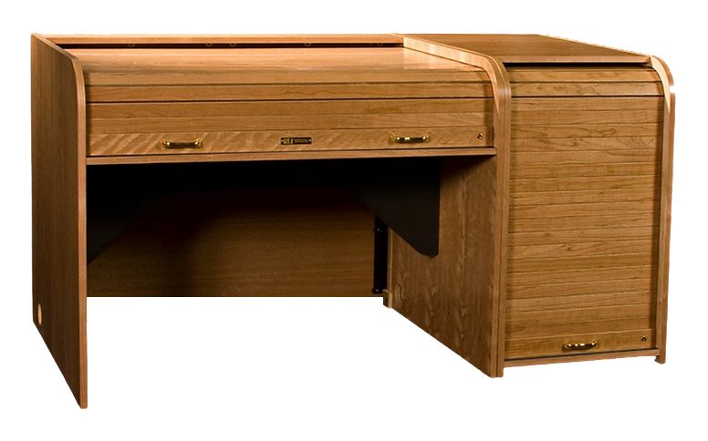 INSSTD-II Inspire Standard rolltop console, three-quarter view with the tambour closed