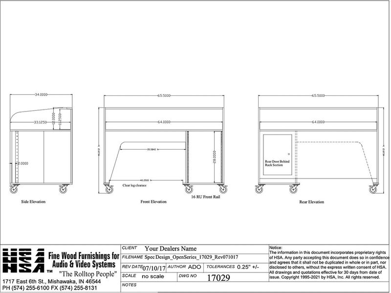 Open Series 17029 presentation desk, front view with the audience side door closed