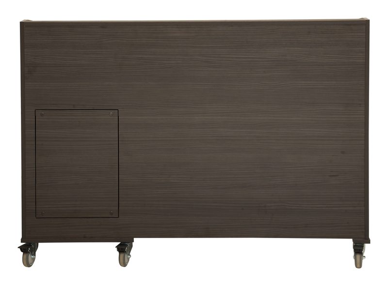 Open Series 17029 presentation desk, rear view showing cable access between compartments