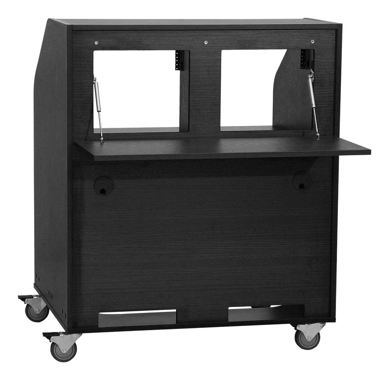 Open Series 20002 A/V workstation, rear angled view with the door open