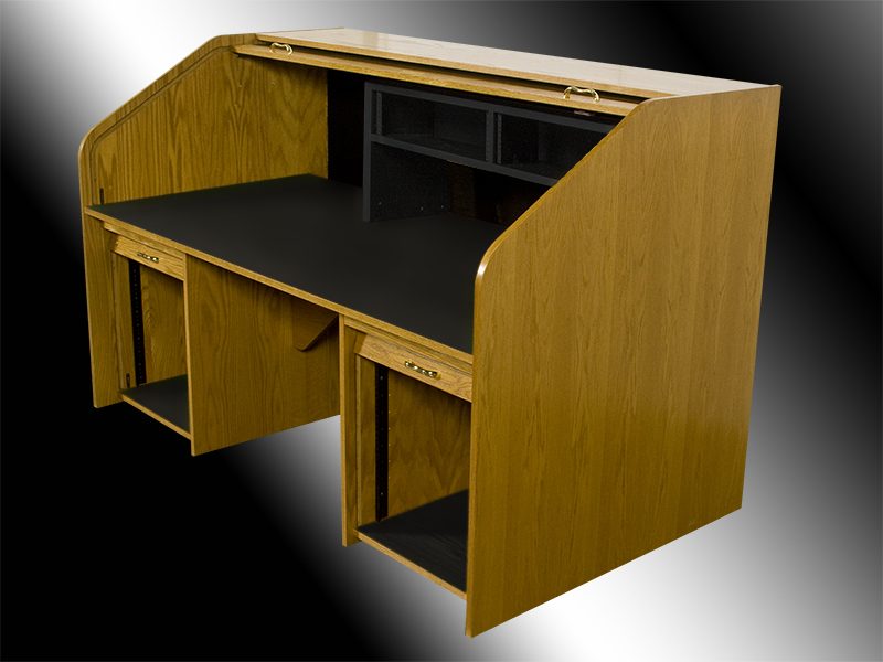 2x3RU alternate upper rack bay in matte black laminate on a Rolltop Custom desk