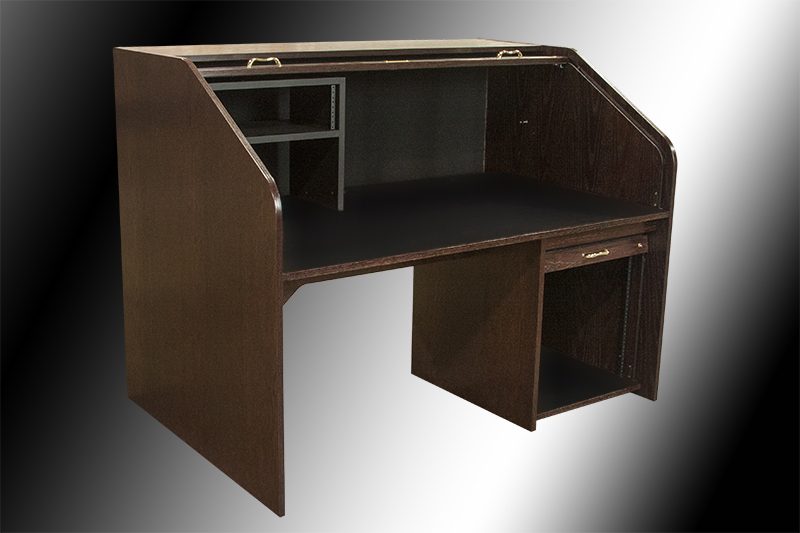 High Rise Extended desk open at right with an alternate upper rack bay installed