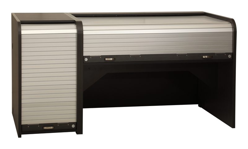 Anodized aluminum tambour profile at an angle on an HSA rack