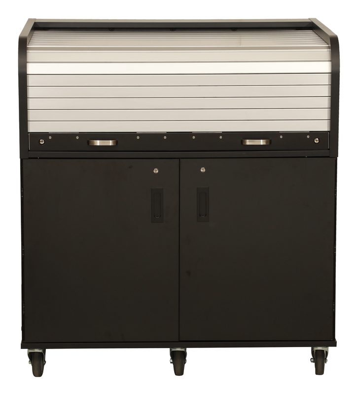 Anodized aluminum tambour panels close up on an HSA rack rear