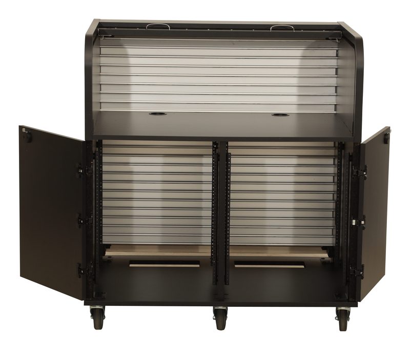 Anodized aluminum rolltop on an HSA rack photographed against a white background