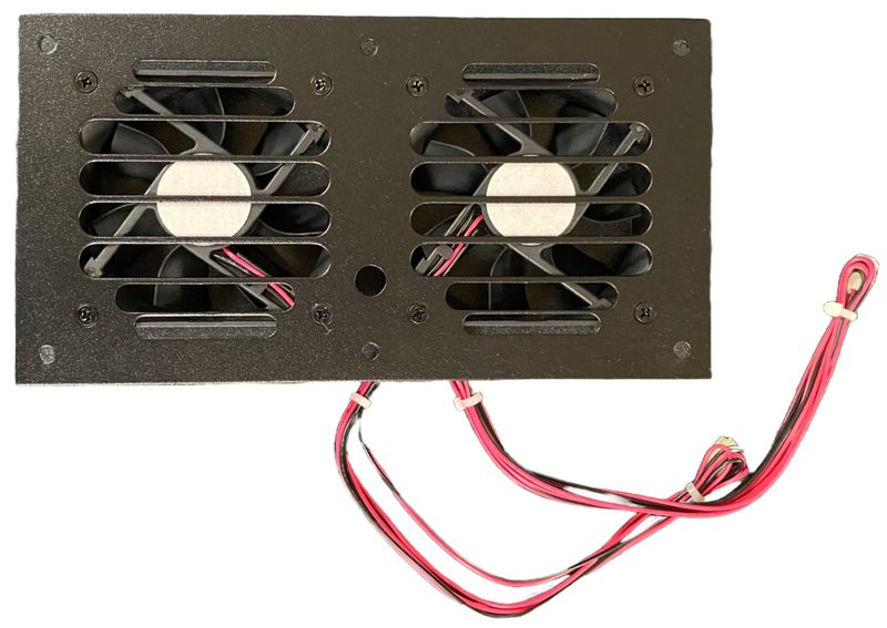 Side view of the two 3 inch fans on a rack panel