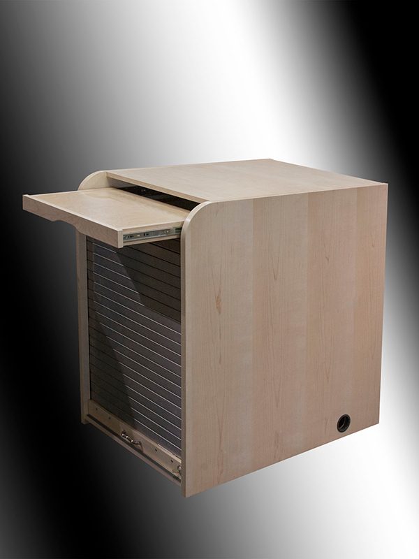 USKB keyboard pullout shelf extended on an INS19RK rack with galvanized steel package