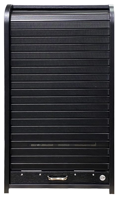 Perforated rolltop tambour upright, ventilation holes visible across the panel