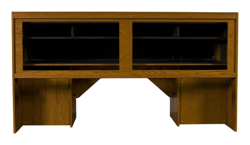 Rear accessway panel closed and finished on the upper rear of a rolltop desk