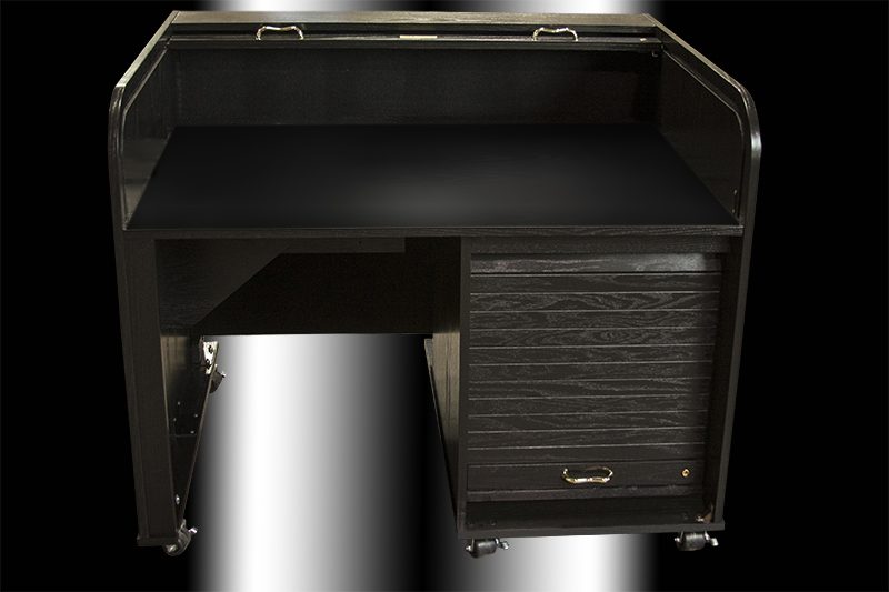Multipiece RollBase platform supporting a Standard Rolltop desk, top down view