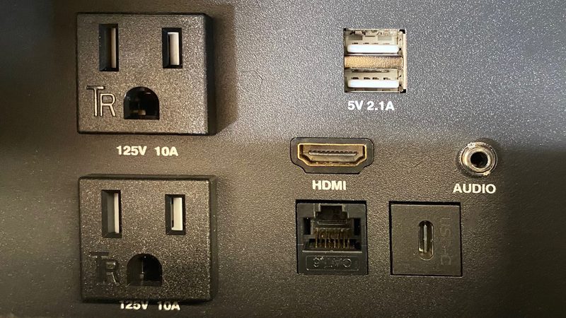 Technology Port outlet configuration with AC power, RJ45, USB and audio ports