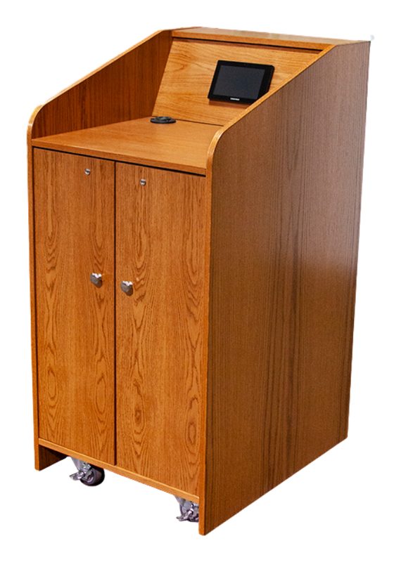 USAVID24 lectern with dual swing-out doors, shown closed across the front of the rack bay