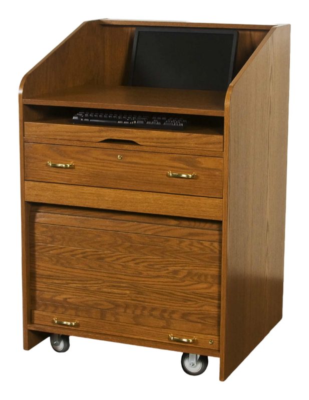 USAVID32 lectern optioned with USKB keyboard pullout and an under-key storage drawer