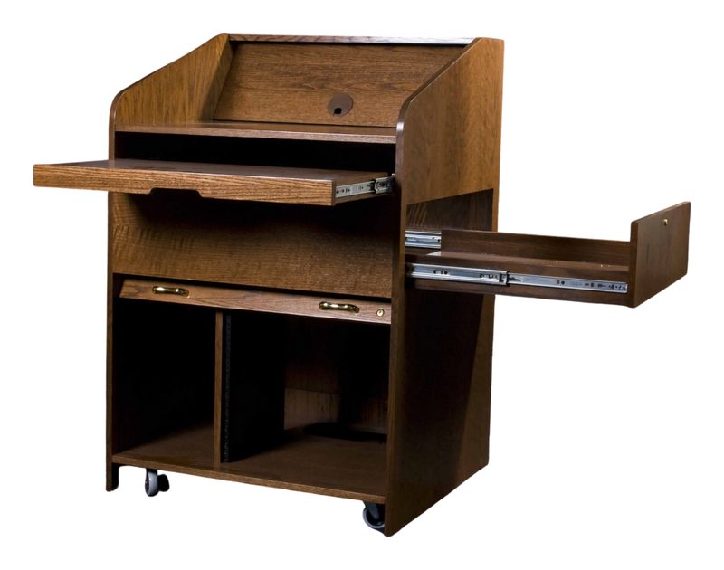 USAVID32 presentation podium lectern with locking door, keyboard pullout and rolltop rack mount